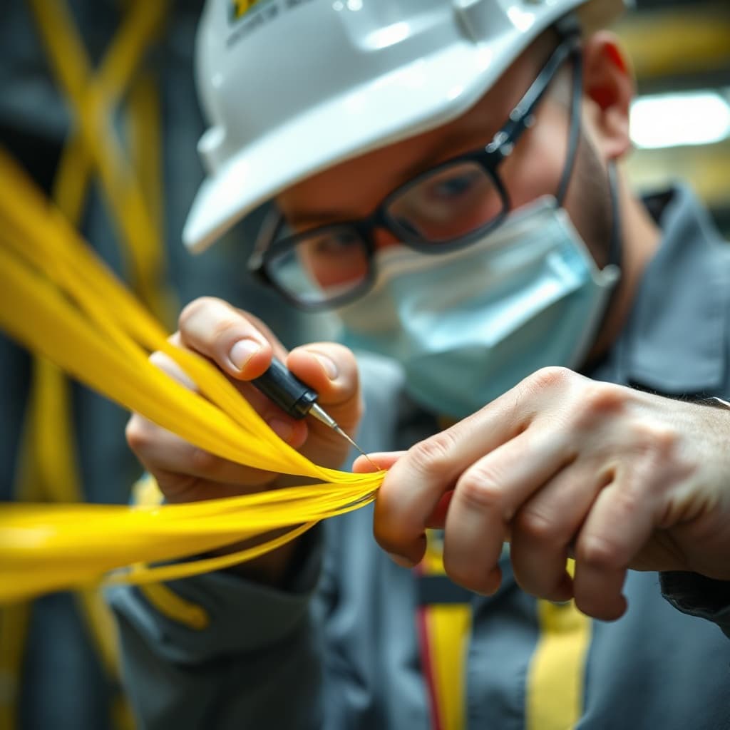 Técnico instalando fibra óptica